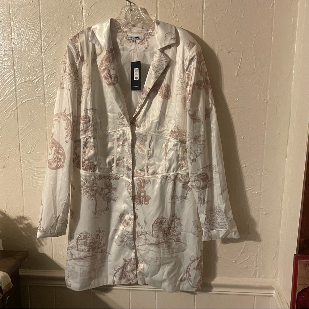 Fashion Nova Ivory and Pink Satin Blazer Dress
